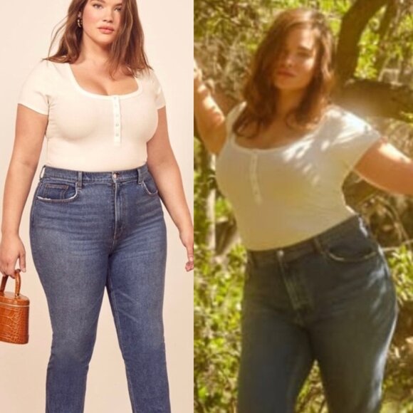 Reformation Rawson Ribbed Bodysuit White Plus Size 3X Short Sleeves Classic $78 - Picture 3 of 16